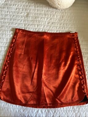 Zara Satin Mini Skort in Rust Orange with Side Button Trim